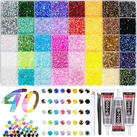DEWJDFSC open storage case showing organized rainbow rhinestones for fast selection