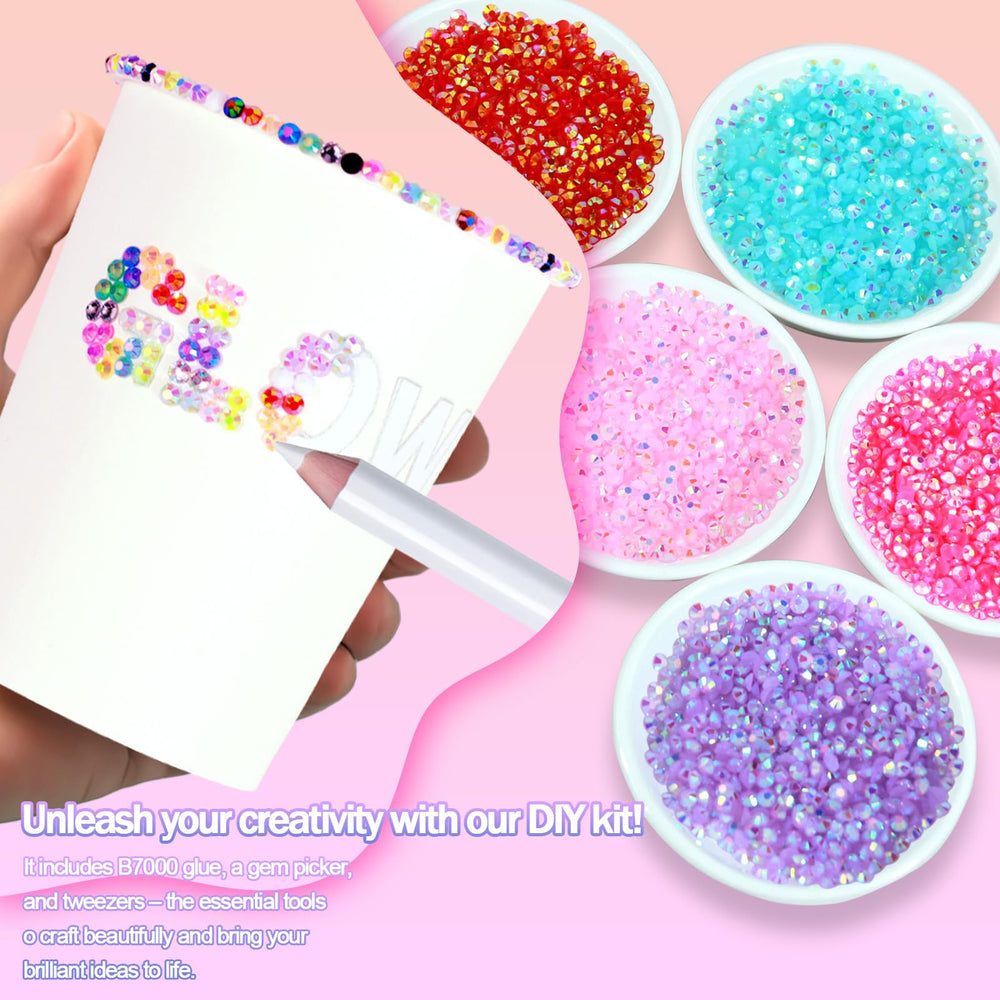 DEWJDFSC multicolor gems applied on nail showing delicate accent sparkle