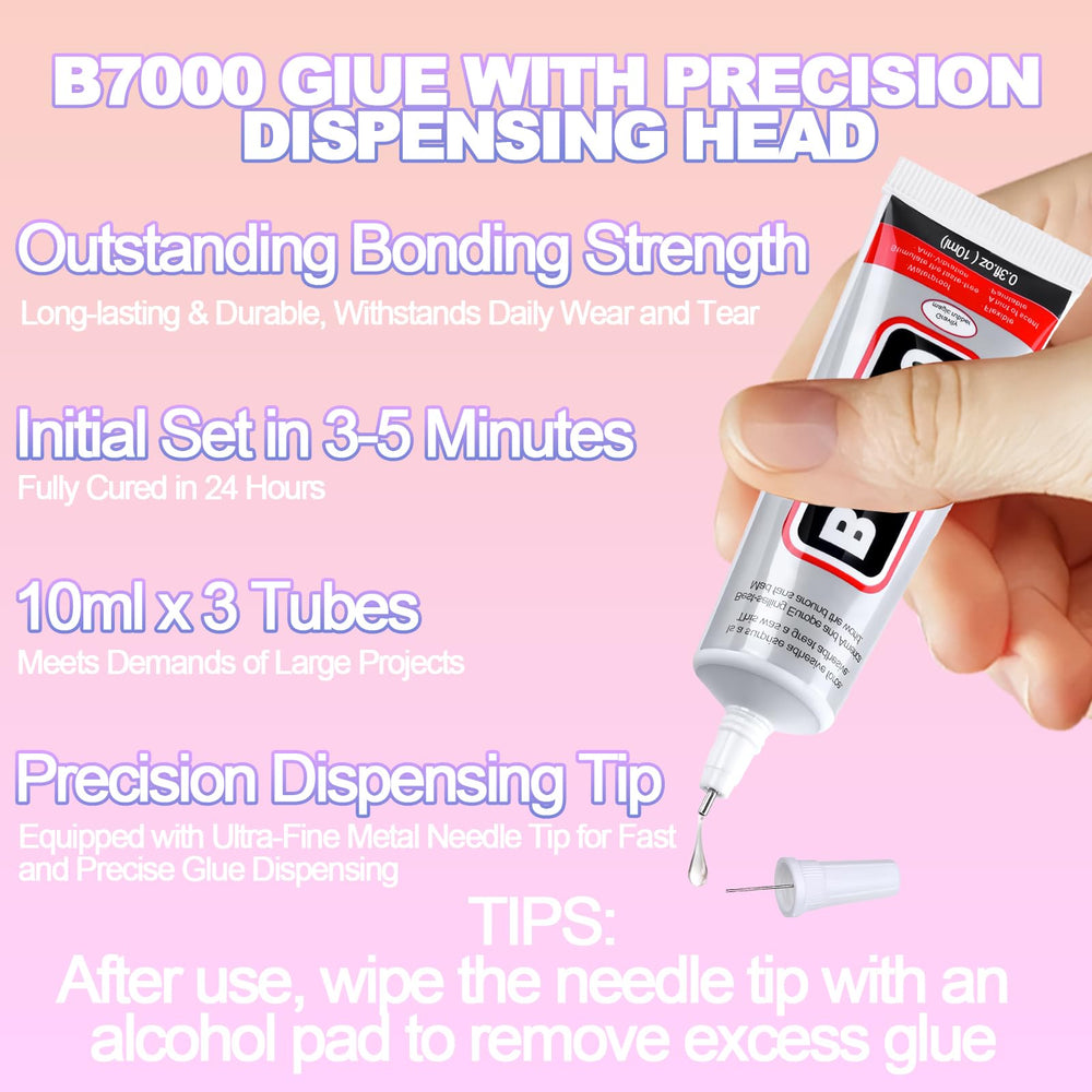 DEWJDFSC tweezers, suction pen and three B7000 glue tubes for precise placement