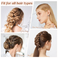 DF DUALFERV pin securing a bun in use demonstrating firm hold for finished hairstyle