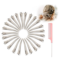 Dgeclr front packaging showing 24 silver clips and comb for organized styling