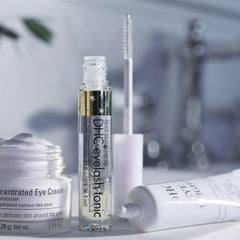 DHC Eyelash Tonic gel texture close-up highlighting lightweight, non-greasy conditioning