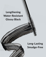 DHC mascara swatch on skin showing glossy pigment and finish