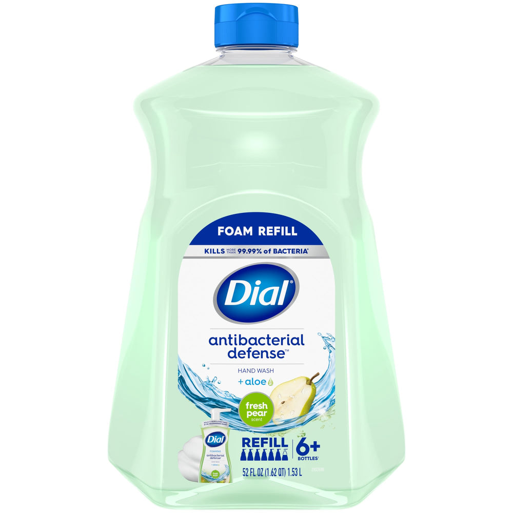 Dial fresh pear front packaging showing large refill bottle and clear branding for convenience
