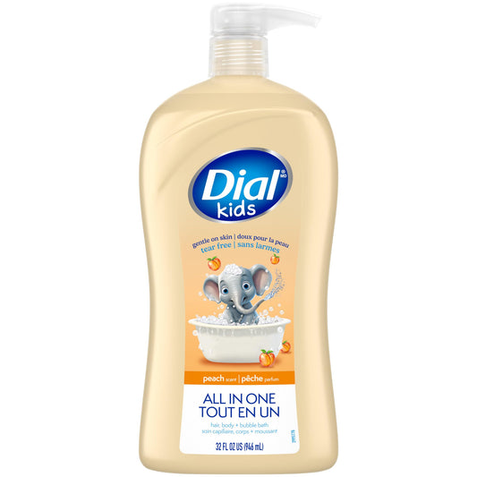 Dial front packaging showing 32 fl oz bottle and peach scent benefits