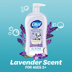 Dial lather foam illustrating gentle lavender bubbles for rinsing