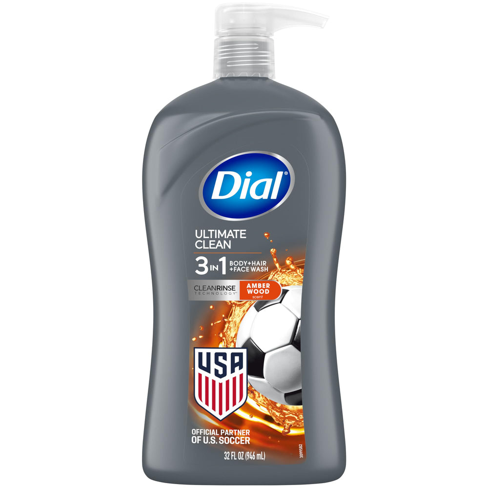 Dial men 3-in-1 front bottle showing brand and scent benefit