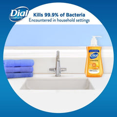 Dial pump dispensing soap into hand demonstrating easy one-handed dosing benefit