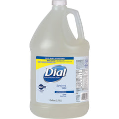 Dial sensitive skin refill jug front view shows clear soap and gentle formula benefits