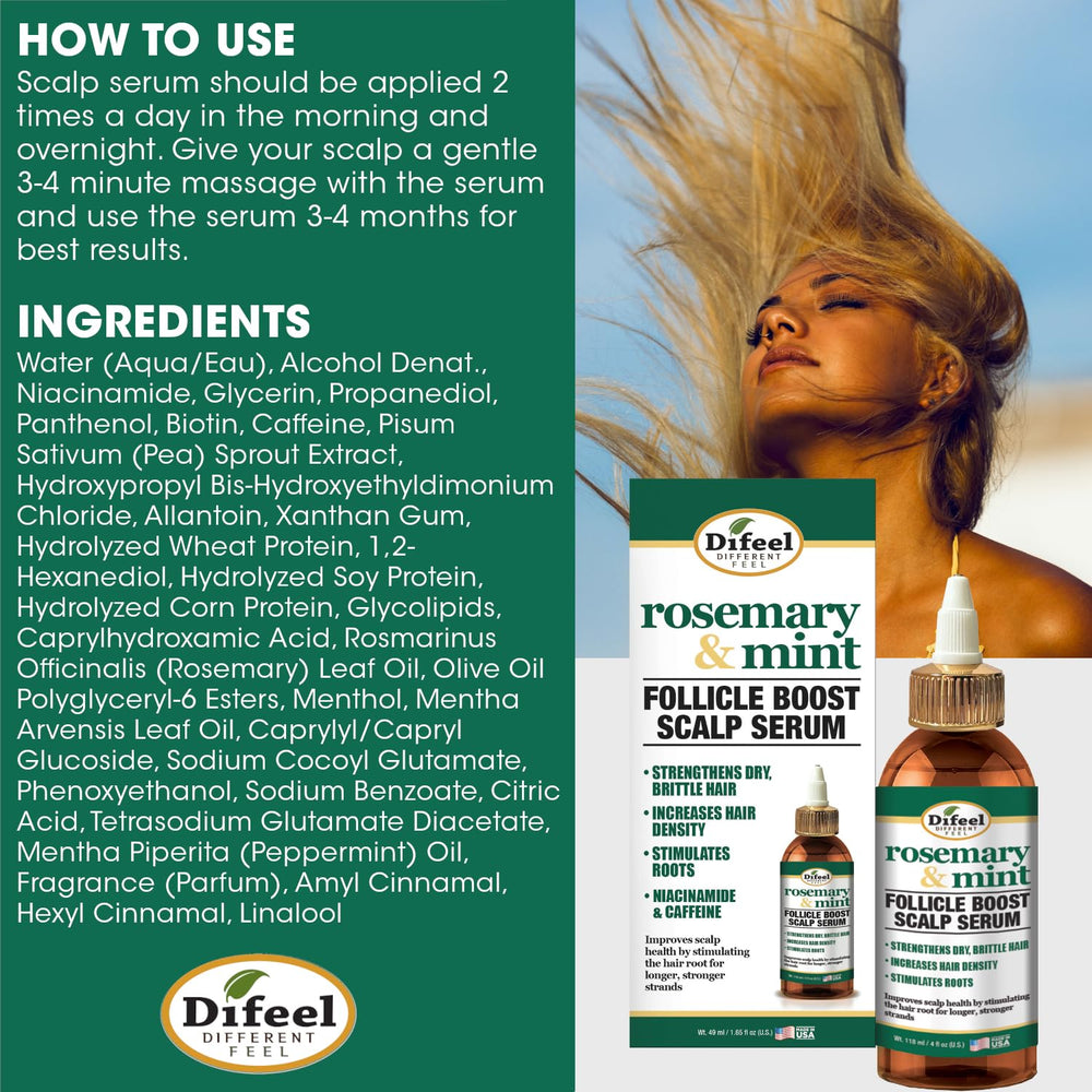 Applying Difeel serum to scalp, promoting targeted follicle stimulation and comfort