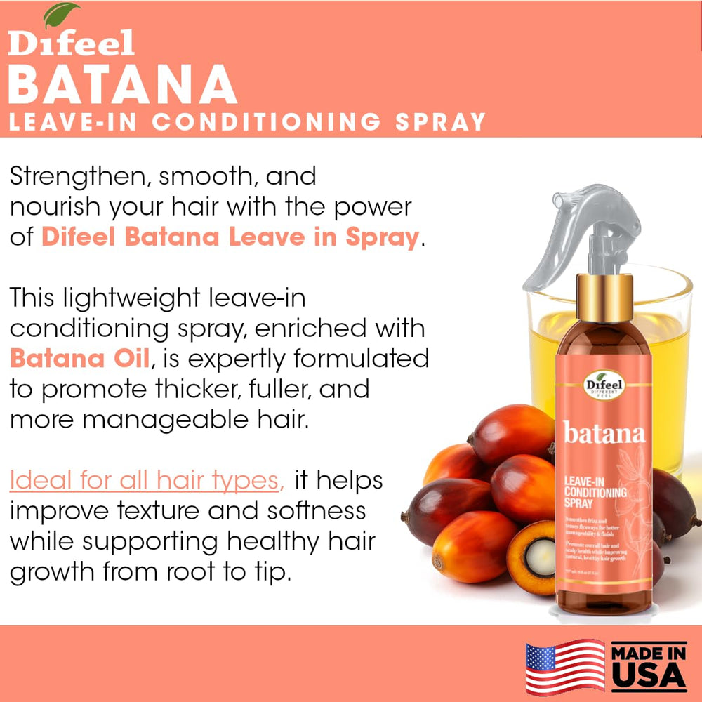 Difeel misting on damp hair demonstrating detangling and anti-frizz effect