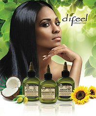 Difeel bottle staged with herbs to emphasize botanical formulation benefits