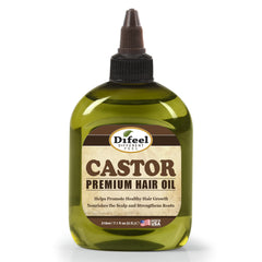 Difeel bottle front view showing label and clear castor oil for easy identification