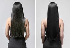 spreading Difeel through hair lengths and ends to reduce frizz and breakage