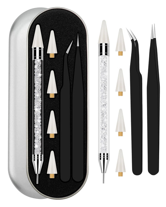 Difenni front packaging shot showing the rhinestone picker kit and benefits of organized storage