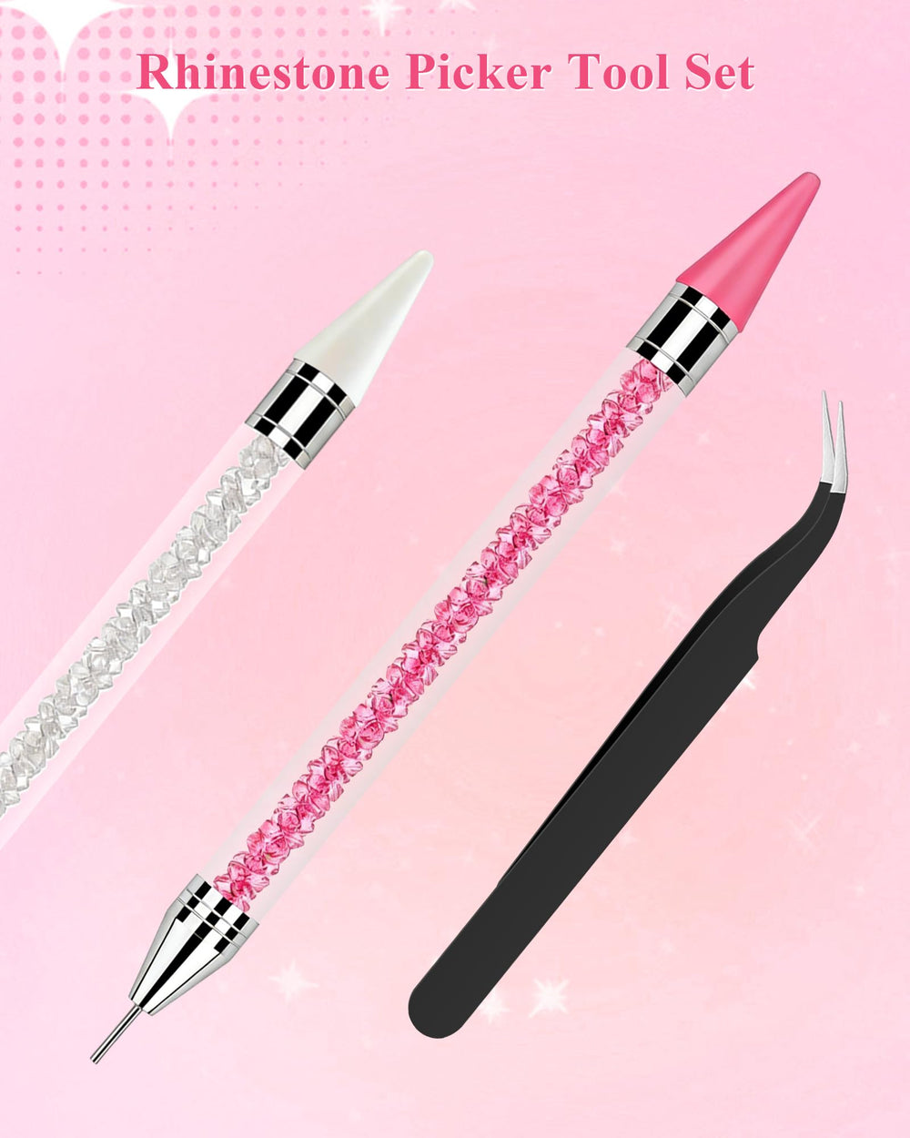 Difenni tool in use placing rhinestones on a nail for neat, efficient bedazzling