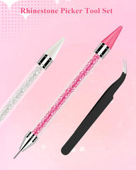 Difenni tool in use placing rhinestones on a nail for neat, efficient bedazzling