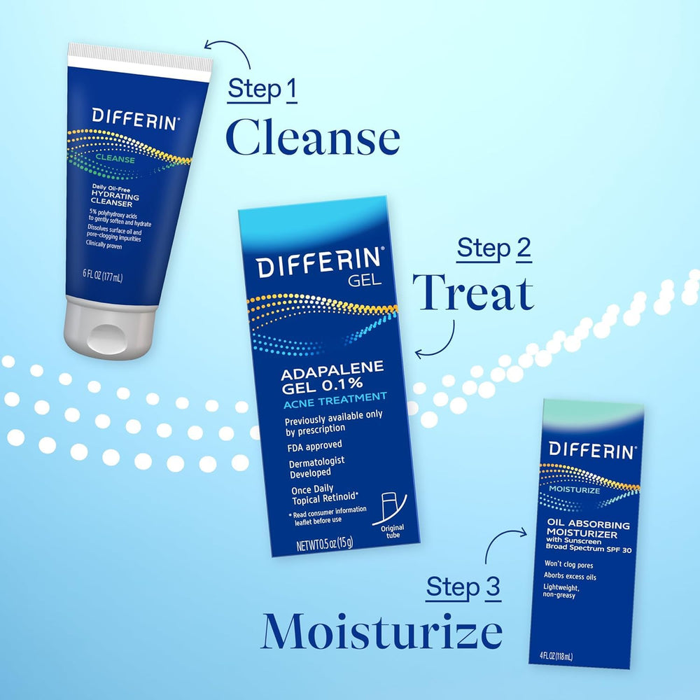 Before and after illustration suggesting clearer skin with Differin