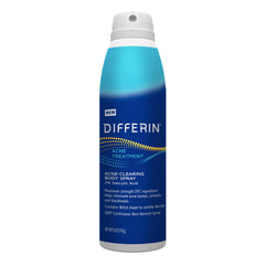 Differin body spray front packaging showing clear acne treatment benefits