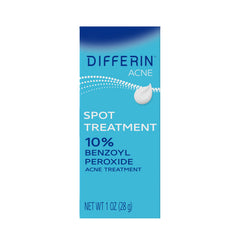 Differin front packaging showing 10% benzoyl peroxide and strength benefits