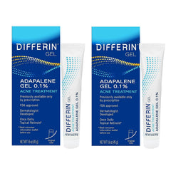 Differin front packaging showing twin tubes and clear dosage benefit