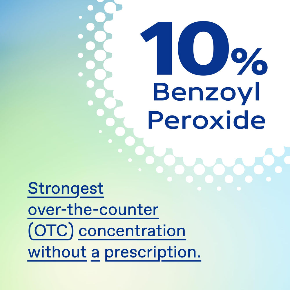 Differin ingredient panel label highlighting 10% benzoyl peroxide strength