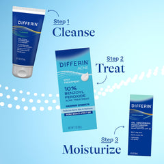 Differin product label highlighting 10% benzoyl peroxide concentration and directions