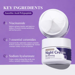 DIKAYI night cream ingredient label close-up highlighting peptides and ceramides
