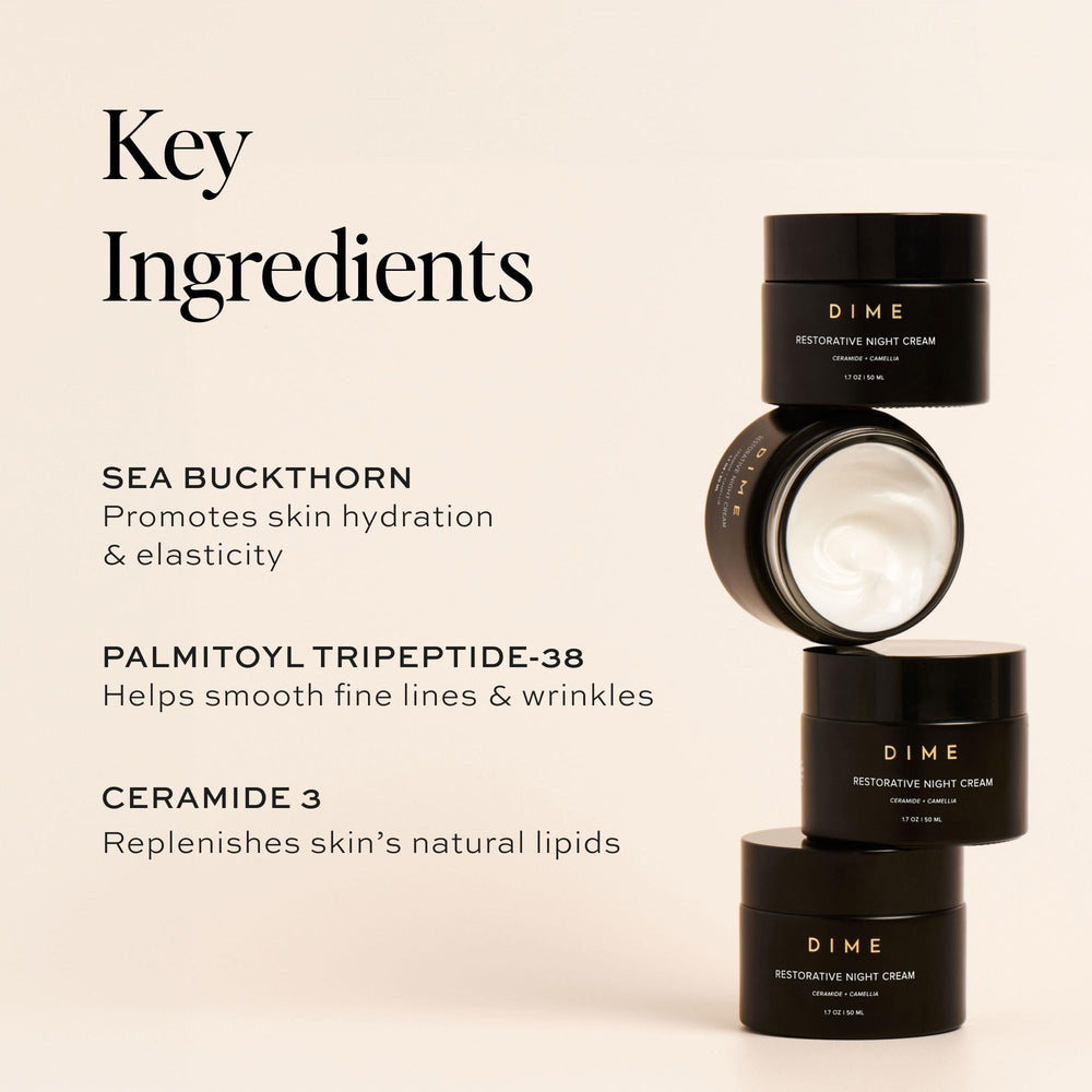 DIME label close-up highlighting ceramides and peptide benefits for skin barrier