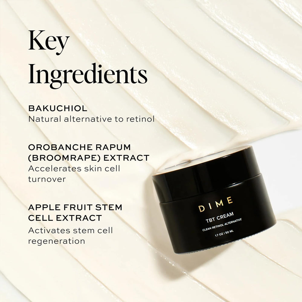 DIME model applying TBT Cream to face demonstrating easy absorption and moisturizer benefit
