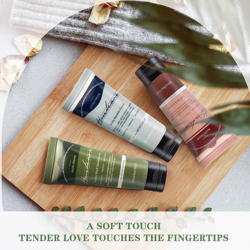 DincherBel six scents arranged flatlay conveying variety and gifting appeal benefit