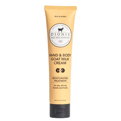 Dionis front tube image showing compact milk and honey lotion, easy carry benefit