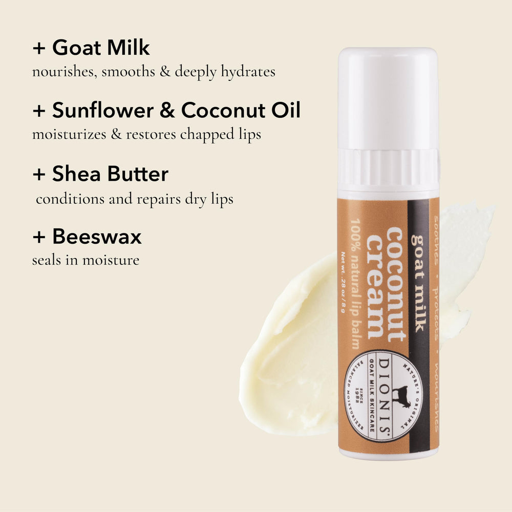 Dionis lip balm open with balm visible, easy application and hydration