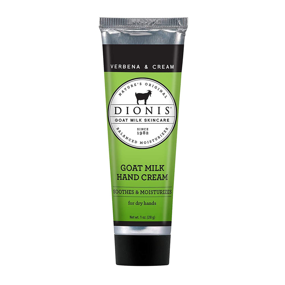 Dionis front tube showing verbena cream scent and travel size benefit
