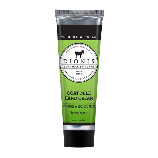 Dionis front tube showing verbena cream scent and travel size benefit