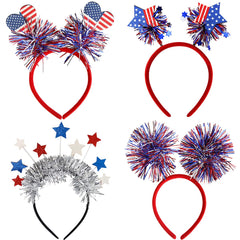 DIUEWOW front display of four patriotic headbands shows variety and instant party impact