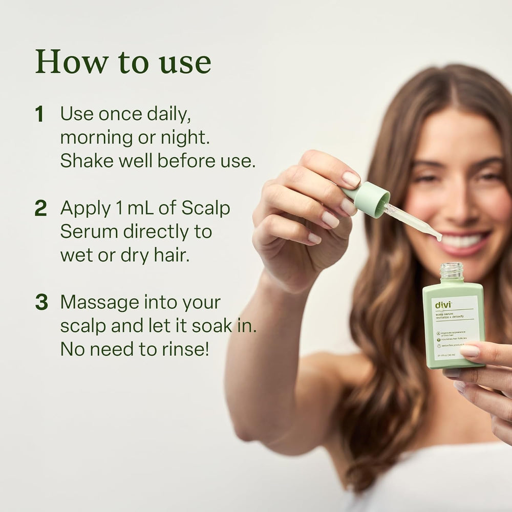 divi scalp serum held in hand for size comparison, easy daily use benefit
