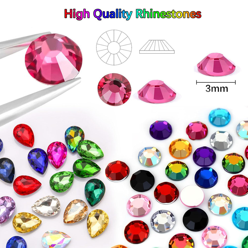 DIYCICO open 26-grid box displaying organized mixed-color 3mm flatback gems