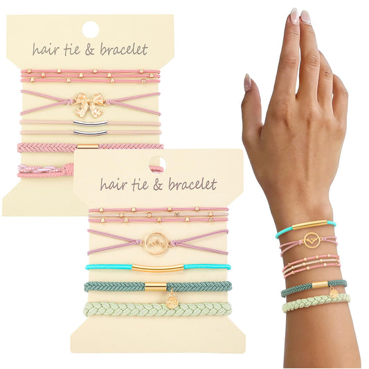 DIYDEC front packaging showing 10 pink and blue hair ties and styles, easy selection benefit