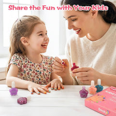 Dmsky nails on child with painted fingertips highlighting quick dry convenience