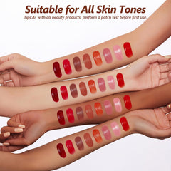 Dmsky on model wearing peach tint, shows natural-looking color and hydration