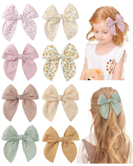 doboi front view pack of eight floral bows showing colors and shape, great outfit matching