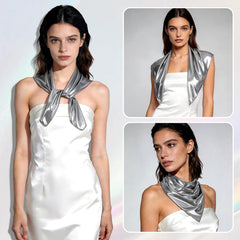 DOCILA bandana folded beside unfolded square showing scale and multiple tying options