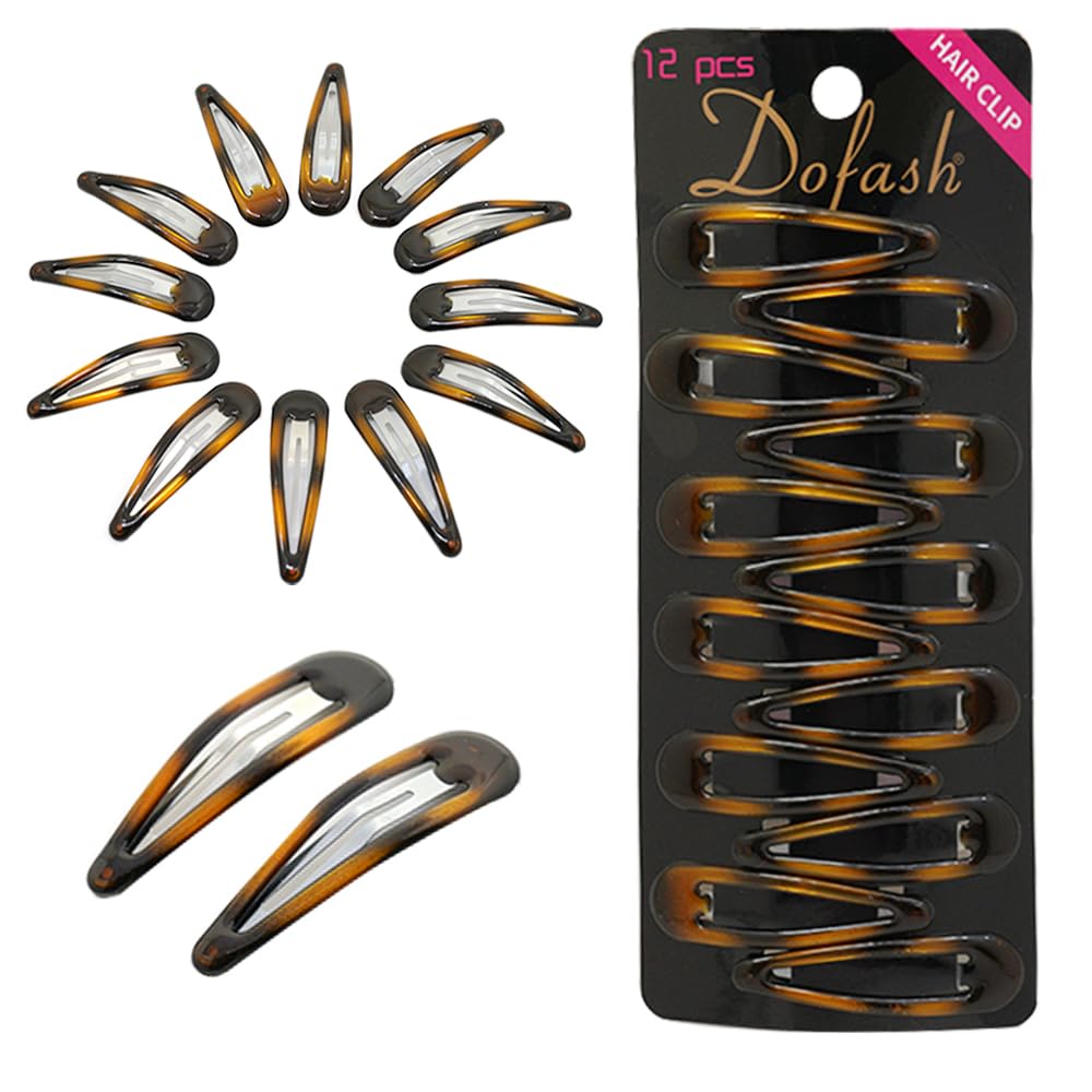 Dofash tortoise snap clip front view showing glossy epoxy finish and classic pattern benefits