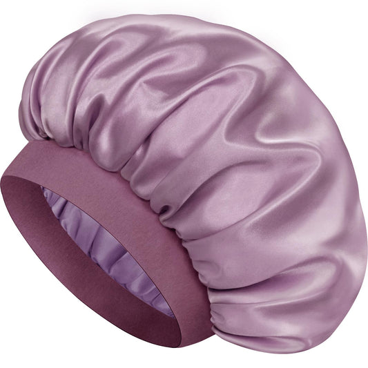 Doitory dark purple bonnet front view showing shape and finish, protects hair overnight