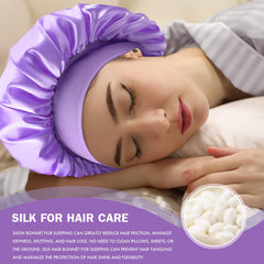 Doitory model wearing bonnet while sleeping to protect curls and retain moisture