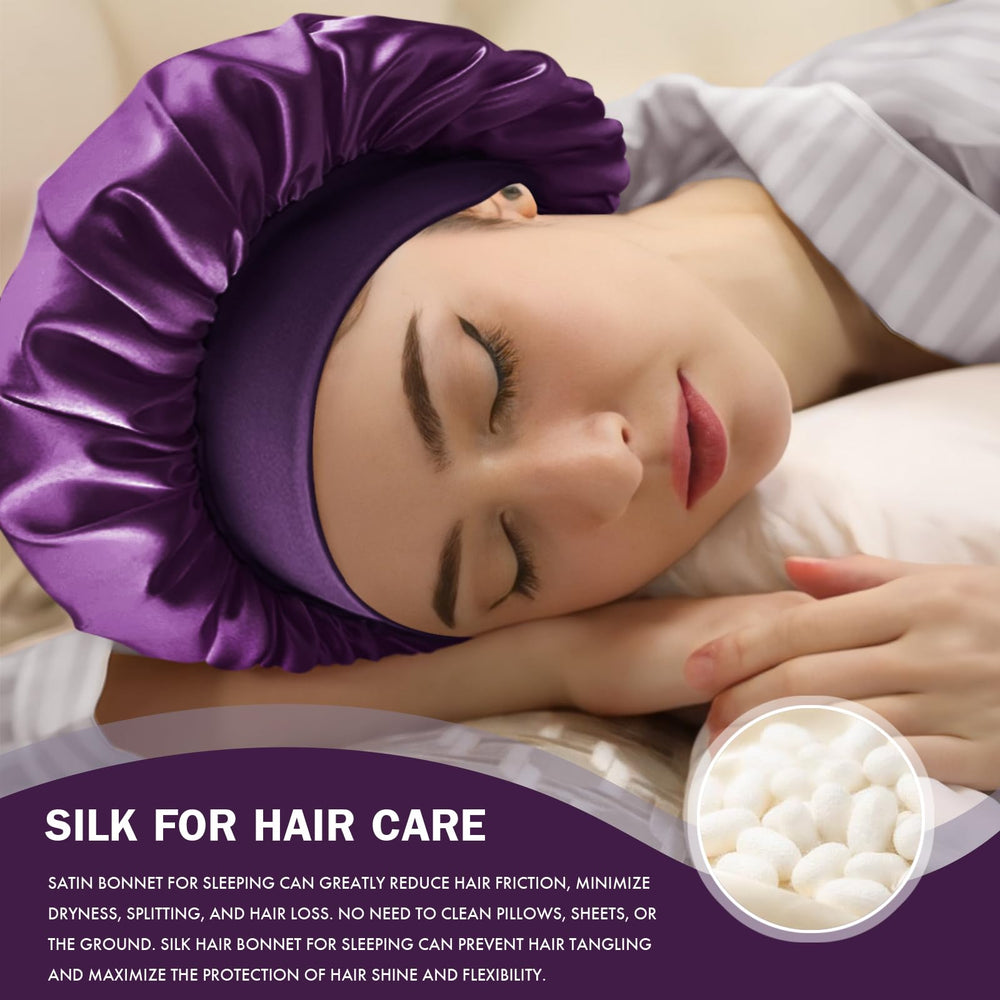 Doitory model wearing bonnet while applying makeup to protect hair during routines