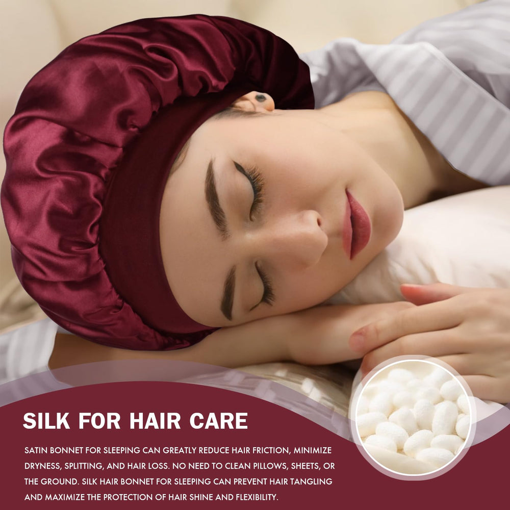 Doitory bonnet on model with curly hair demonstrating preserved curls and reduced morning frizz