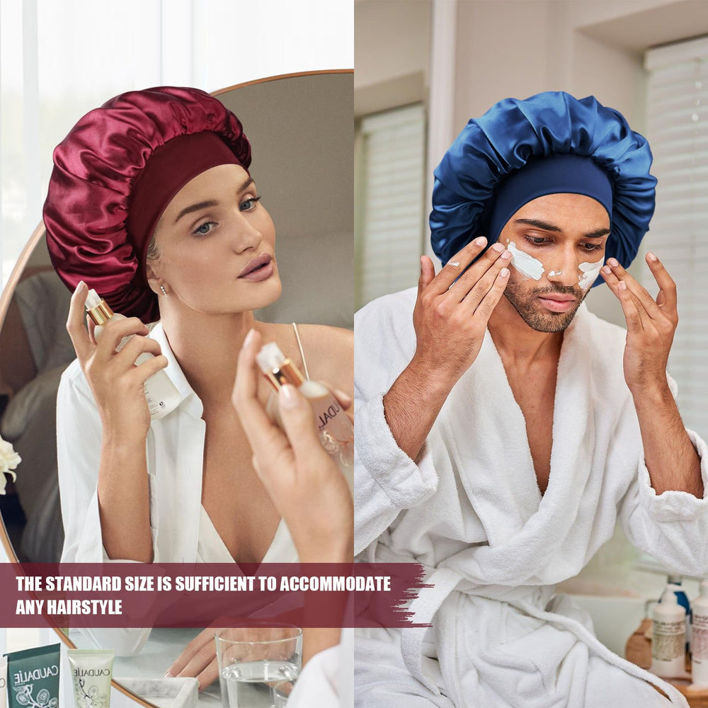 Doitory bonnet held in hand for scale showing roomy 14-inch diameter for voluminous hair