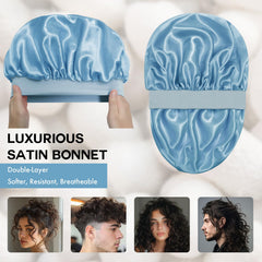 Doitory bonnet inner lining closeup showing satin texture benefit: reduces friction